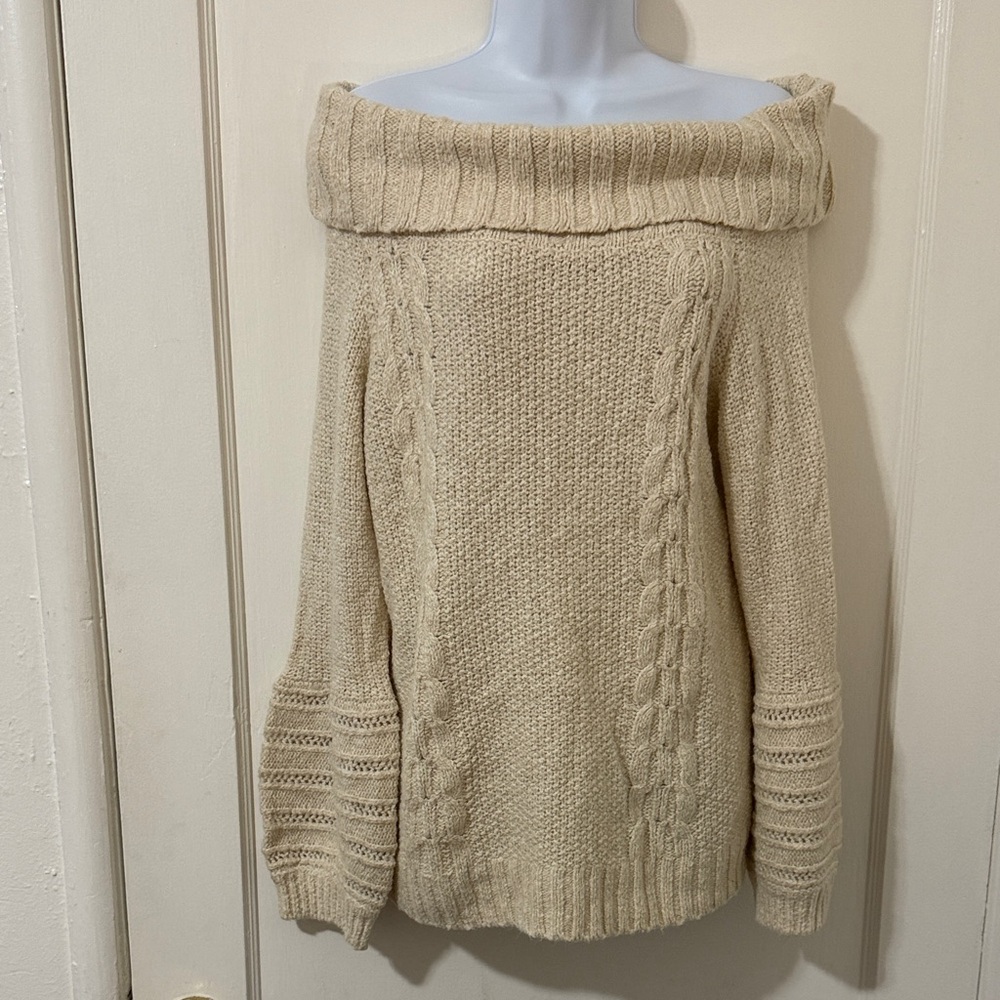 Anthropologie Sleeping on Snow Cream Off-the-Shoulder Sweater